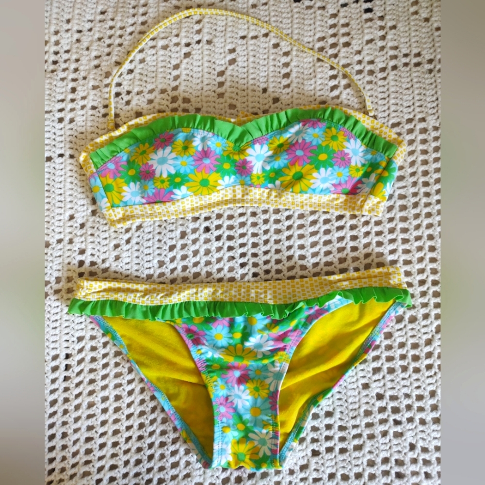Floral Bikini Set with Yellow and Green Accents